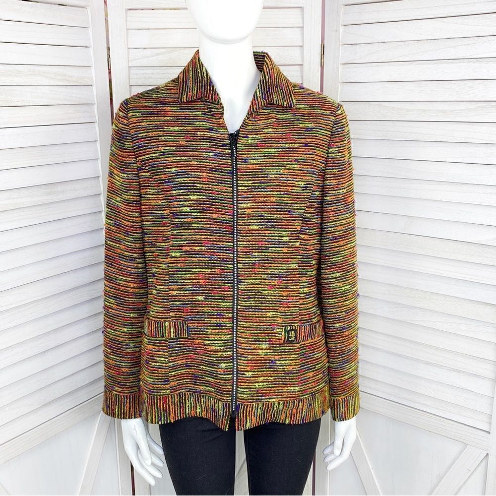 Lee Dong Soo Blazer Jacket Womens Large Space Dye Chenille Full Zip Yellow Multi
